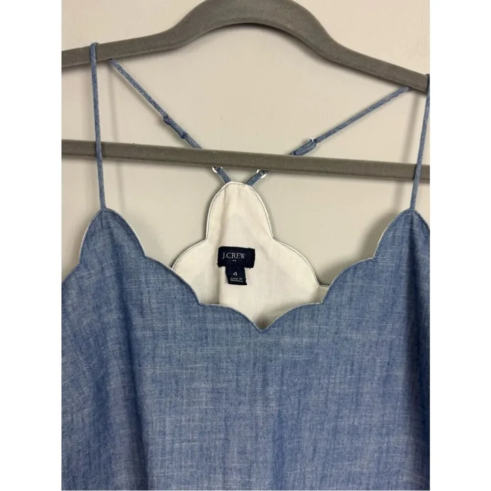 J. CREW | Blue Denim-Look Scallop-Edge Cami Tank Top Women’s Size 4